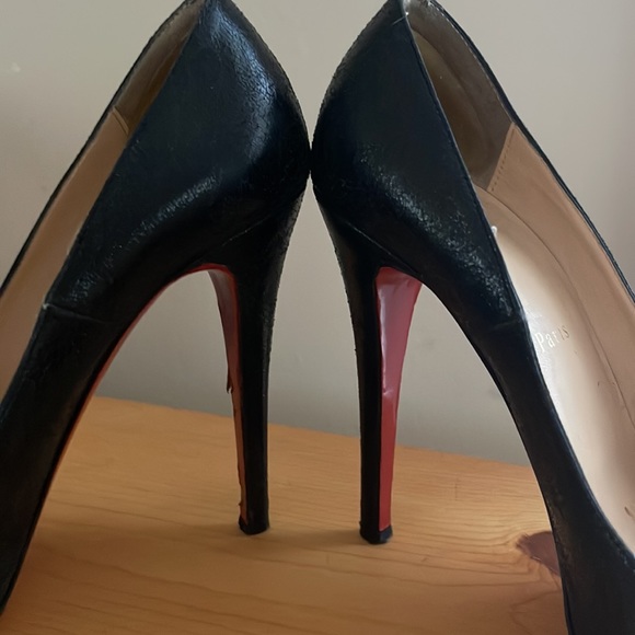 Christian Louboutin Black Textured Leather Red Bottom High Heel Platform Pumps - Picture 9 of 14